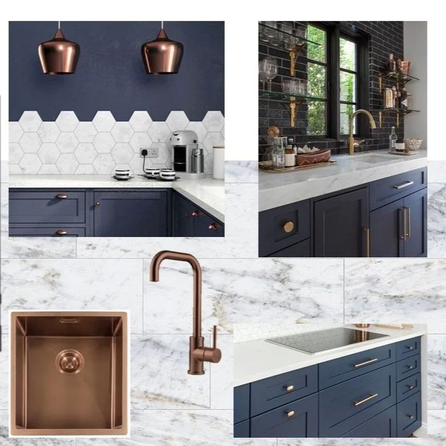 Navy and copper kitchen concept mood board