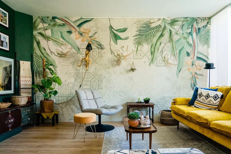 Restored vintage painted cabinet with plants